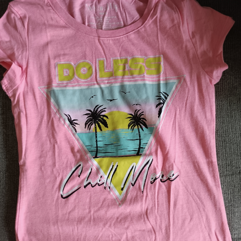 Wound Up Pink 'Do Less Chill More' Graphic Tee with Tropical Print